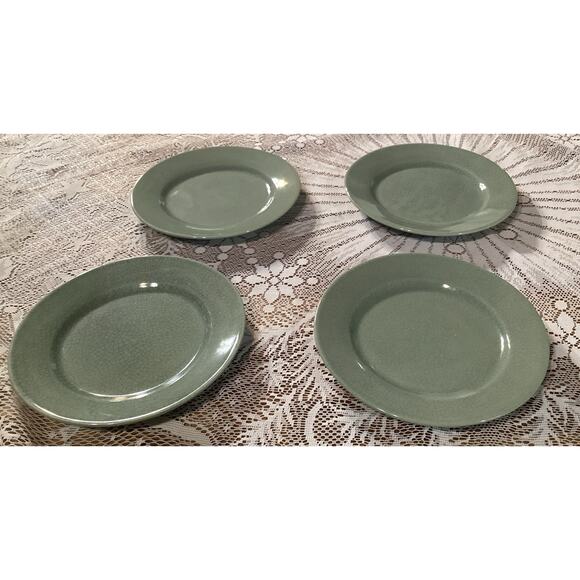 Set of 4 BIA Cordon Bleu Salad Plates Ancien Green Crackle Glaze - Picture 3 of 9
